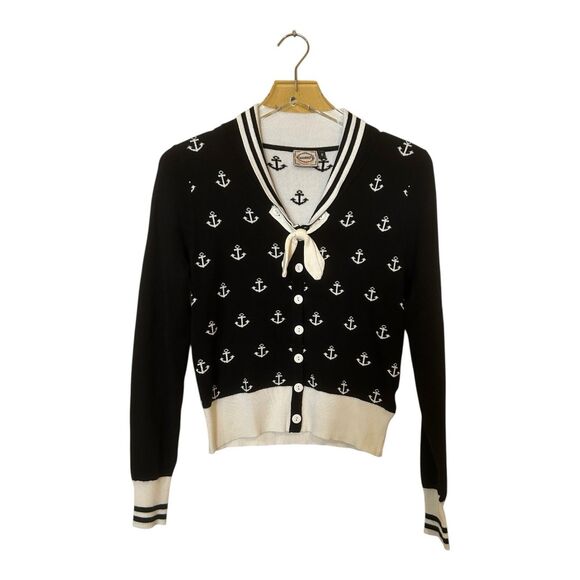 Banned Apparel Retro Pinup Style Anchors Away Sailor Sweater Blk/Wht Sz S - Picture 3 of 8